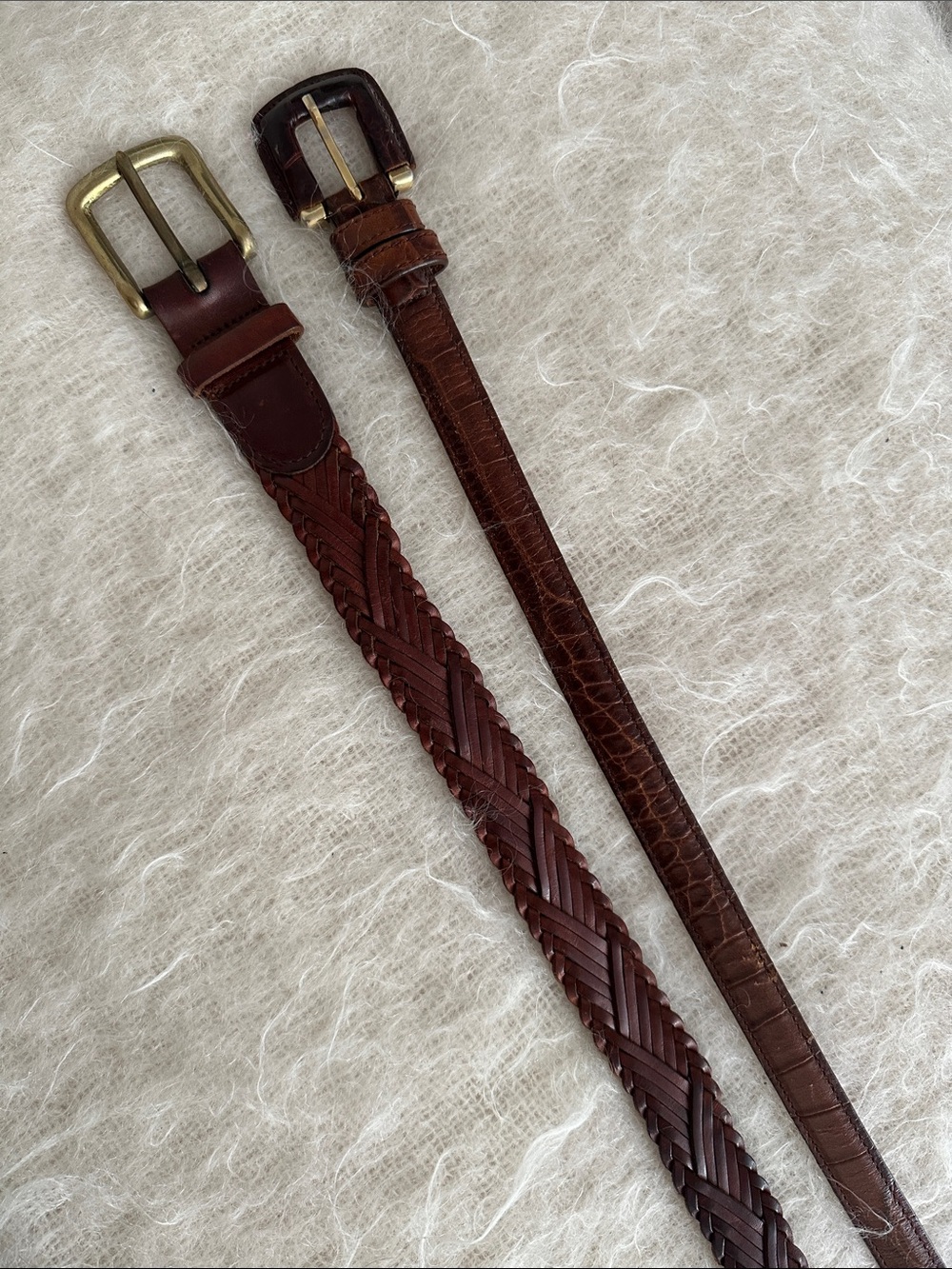 Leather Belt Bundle Brown Braided & Skinny Belts Size M
